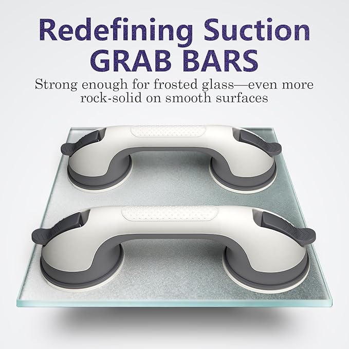 2 Pack Grab Bars for Bathtubs and Showers, Shower Handles for Elderly Seniors bar Safety 500 lbs Walls Handicap Heavy Duty Holder Hooks to Lift Large Tile Glass Suction Cups Tool