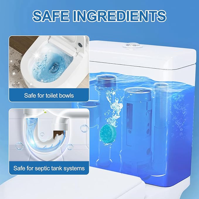 Automatic Toilet Bowl Cleaner Tablets, Blue, Septic Safe Hard Water Stain and Odor Remover, 50 Count，Effervescent Stain & Odor Remover Bathroom，Effervescent Stain Odor Remover Works with Toilets