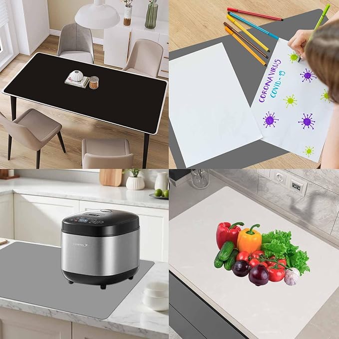 48"x24"(120cmx60cm) Large Silicone Mat for Kitchen Counter, Non-Slip Heat Resistant Countertop Protector, Waterproof Multipurpose Mat for Kitchen Island(2Pack, Dark Gray)