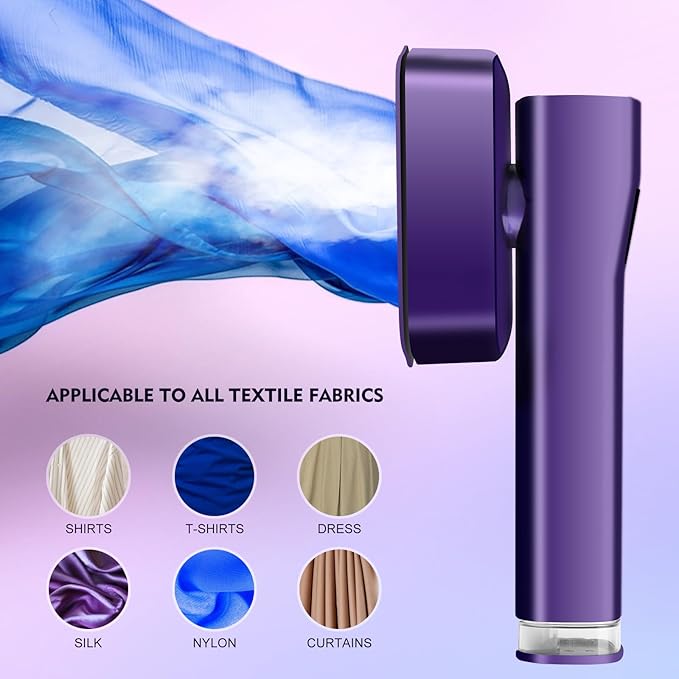 Portable Steamer for Clothes, 1200W Flat-Hanging Travel Steamer, 3 Levels for Powerful Handheld Clothes Steam, 15s Fast Heating for Travel Home Office and Dorm, 100ml(Purple)