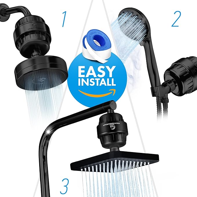 AquaHomeGroup 20 Stage Shower Filter with Vitamin C & E - High Output Shower Water Filter to Remove Chlorine and Fluoride - 2 Cartridges Included -Consistent Water Flow Showerhead Filter