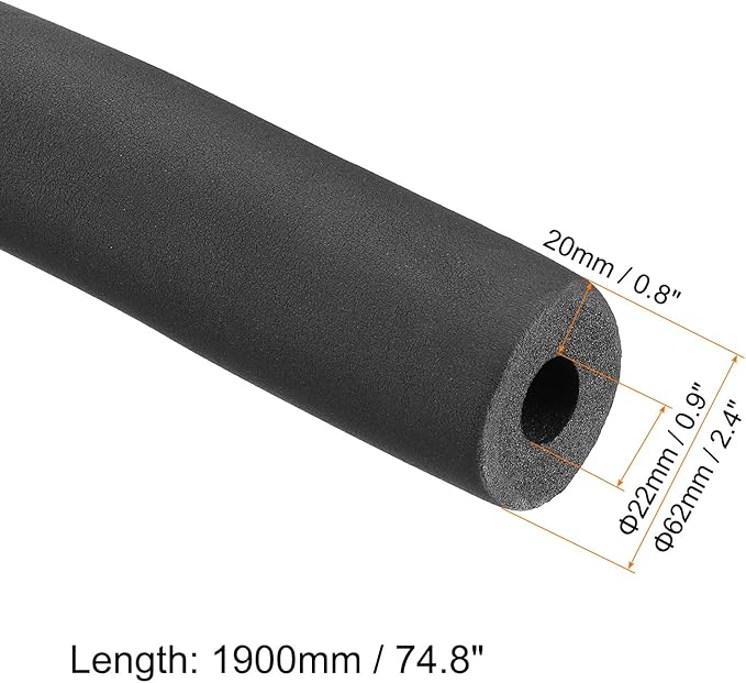 PATIKIL 74.8" Lx0.9 IDx0.8 T Pipe Insulation Foam Tube, Water Pipe Insulation Tubing Heat Preservation for Plumbing Water AC Pipe Sprinkler Spigot, Black