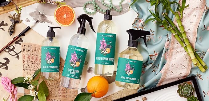 Caldrea Multi-surface Countertop Spray Cleaner, made with birch bark, Orange Peel and Ylang Ylang flower essential oils, a special vegetable protein extract, Orange Blossom Bamboo scent, 16 oz
