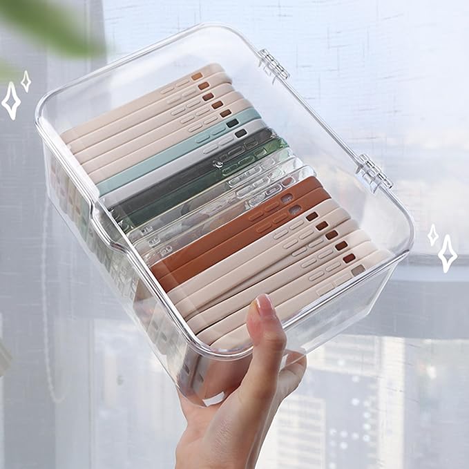 Plastic Box with Lid, Clear Storage Bins Containers Large Stackable Pencil Box Drawer Organizer Containers 8.9 X 6.5 X 3.9in for Organizing Art Craft, Sewing, Makeup, Nail Supplies