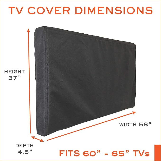 Outdoor TV Cover 60 - 65 inch - WITH ZIPPER, Weatherproof, Waterproof 360 degrees protection, Soft Non Scratch Interior - Black
