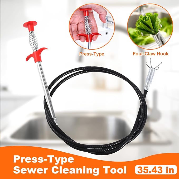 33 ft Snake For Drain,Plumbing Snake, Heavy Duty Flexible Hair Clog Remover Drain Snake Tool for Shower, Bathroom, Bathtub and Kitchen Sink Pipes (Black)