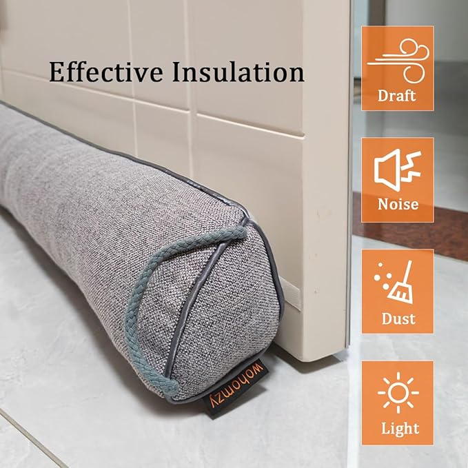 32 Inch Under Door Draft Stopper, Blocks Hot Cold Air Wind from Door and Window Bottom,Weather Seal, Reduce Noise Light,Triangular, Gray
