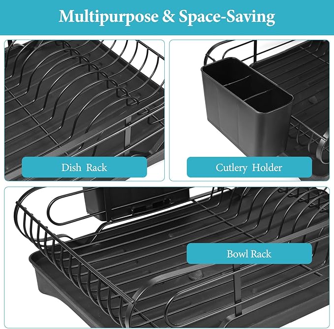 Dish Drying Rack Detachable - Large Capacity Rust Resistant Dish Drying Rack with Cutlery Holder, Kitchen Counter, Sink Organization and Storage Essentials, Home and Apartment Decor,16.53''L x 11.8''W