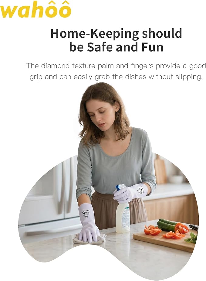 LANON 3 Pairs wahoo Nitrile Cleaning Gloves, Latex free Reusable Dishwashing Gloves for Kitchen, Bathroom, Gardening, Pet Care,Heavy-Duty, Durable, Non-Slip,12 Mil,Colorful Medium
