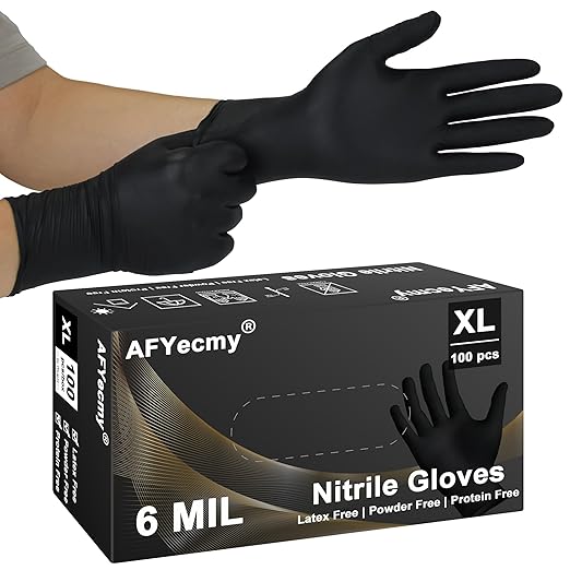 Disposable Nitrile Gloves, Chemical Resistant, Powder and Latex Free, Food Safe, Black Heavy Duty Gloves, 6 Mil, 100 Count, X-Large