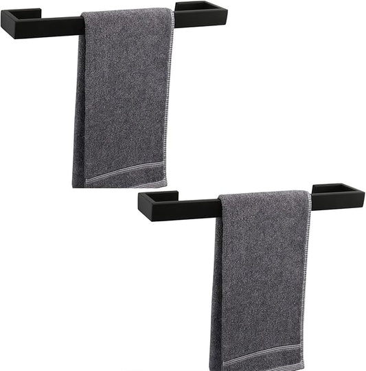 TocTen Bath Towel Rack - 2 Pack Square Base Thicken SUS304 Stainless Steel Towel Bar for Bathroom, Bathroom Bar Accessories Towel Rod Heavy Duty Wall Mounted Towel Holder(Matte Black, 16 Inch)