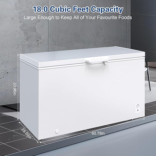 18.0 Cu.Ft Deep Freezer, Large Chest Freezer for Families with Removable Basket& 8 Adjustable Thermostat, Energy Saving Freezer Front Drain Free Standing Top Open Door for Home, Kitchen, White