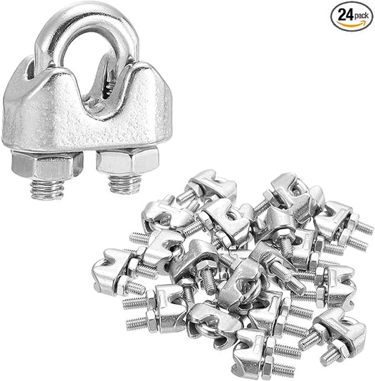 MECCANIXITY 24Pcs Wire Rope Cable Clip Clamps 1/8 Inch M3 Small 304 Stainless Steel U Bolt Saddle Fasteners Hardware for Secure Rigging Marine Guy Line Fence Clothesline, Silver