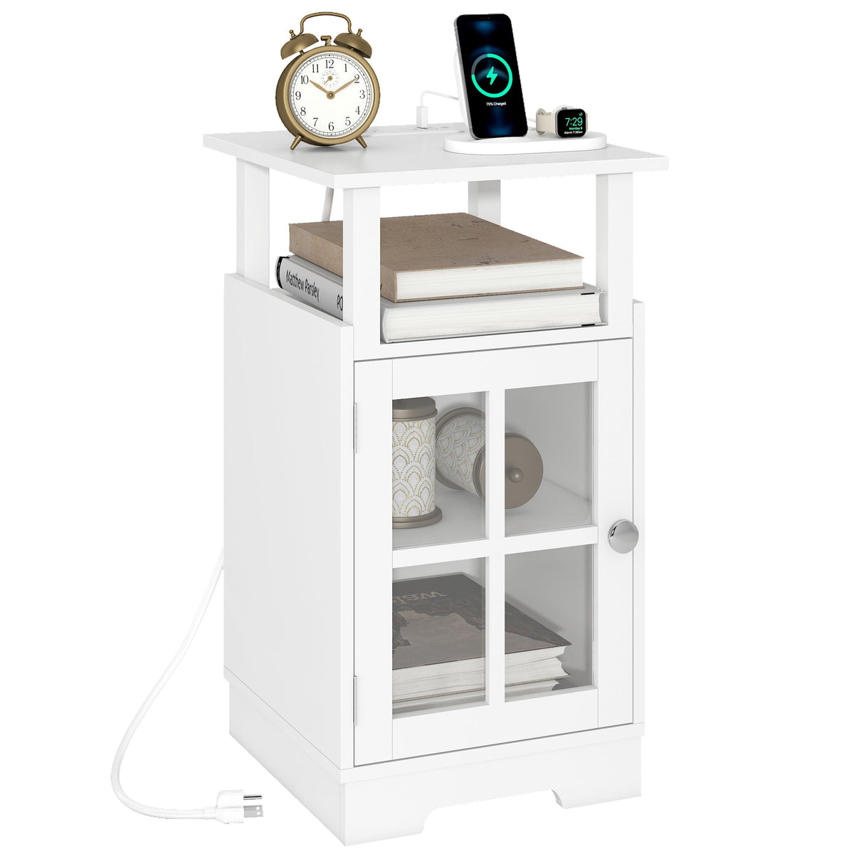 Nightstand with Charging Station,White End Table Mod | All Products - Image 1