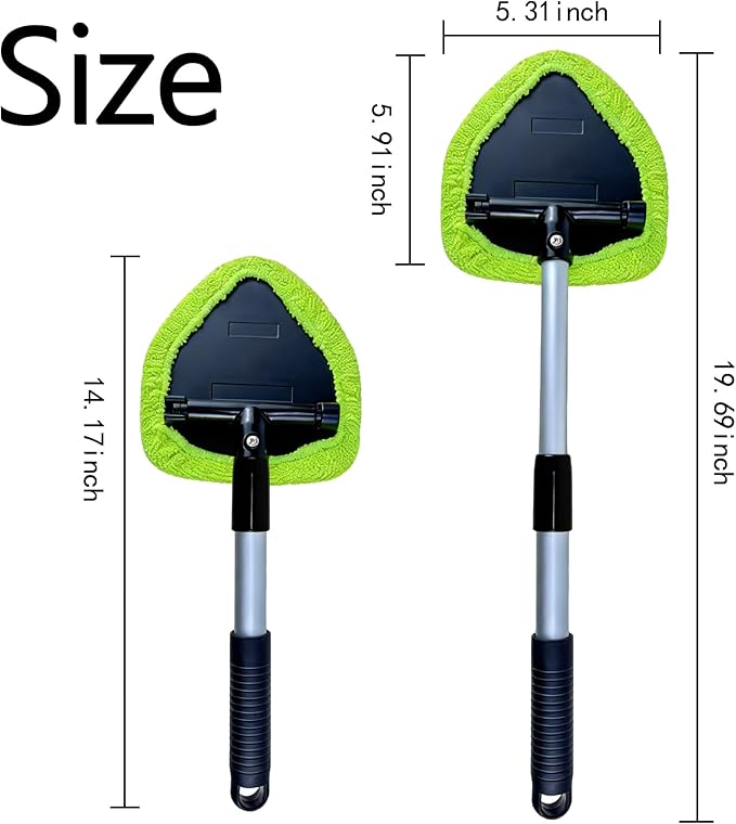 Microfiber Car Windshield Cleaning Tool with Extendable Handle,Car Defogging Glass Cleaning Brush with 4 Reusable Microfiber Pads 1 Spray Bottle and 1 Car Dust Removal Brush. (Green)