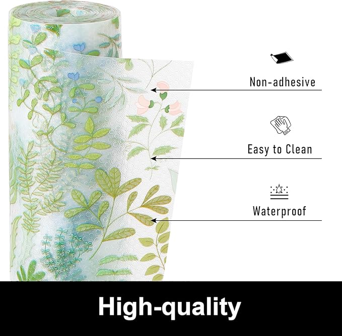 Cooyes Shelf Liners for Kitchen Cabinets, Waterproof and Oil-Proof Kitchen Cupboard Liner, Refrigerator Liners and Plastic Drawer Mats EVA Non Adhesive Shelves（17.5" W x 197" L）