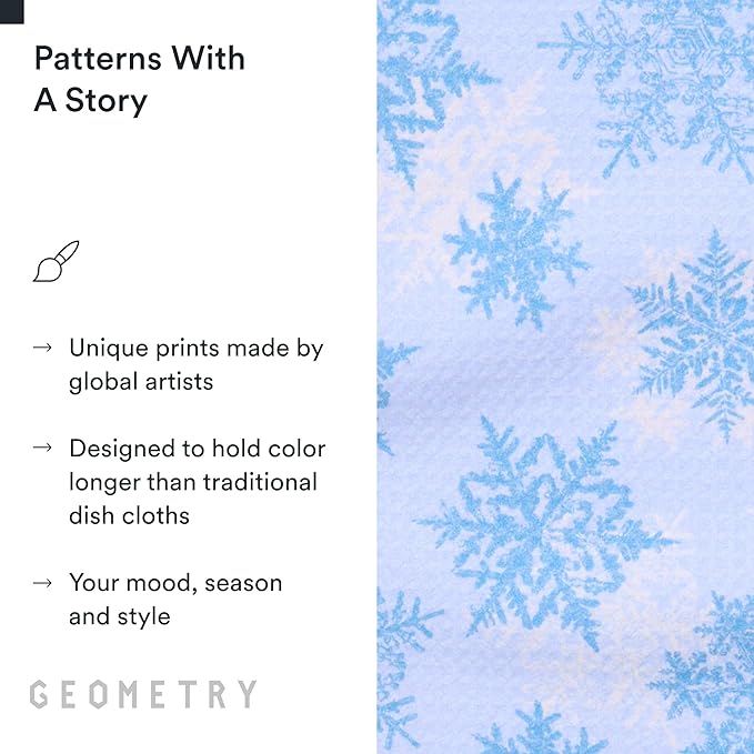 GEOMETRY Holiday Kitchen Dish Cloths - Quick Dry Dishcloths for Kitchen - Premium Dish Rags with Geoweave - 3-Pack Set - Snow Frostin