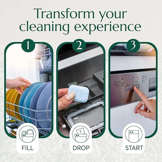 CLEANOMIC Dishwasher Pods (32 Eco Tabs) Soap Detergent, No Harsh Ingredients, Individually Wrapped - Lemon Fresh