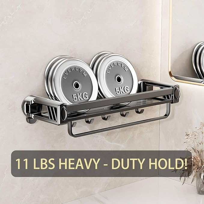 20" Shower Caddy Suction Cup, Concealed Shower Shelves Suction Cup with Hooks & Towel Bar, NO-Drilling Suction Shelf for Bathroom & Kitchen - Gray