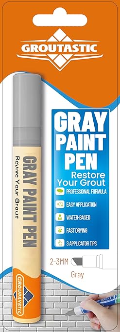 Gray Grout Paint Pen Tile Grout Colorant & Sealer Marker, Quick-Dry, Ideal for Bathroom, Shower, Kitchen Tiles Restores Grout Lines, 3 Adjustable Tips (2-3 mm)