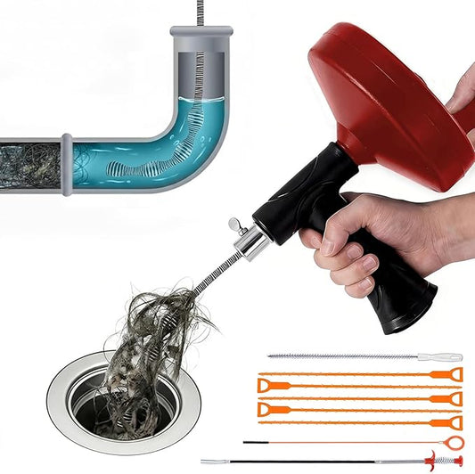 33 ft Snake For Drain,Plumbing Snake, Heavy Duty Flexible Hair Clog Remover Drain Snake Tool for Shower, Bathroom, Bathtub and Kitchen Sink Pipes (Red)
