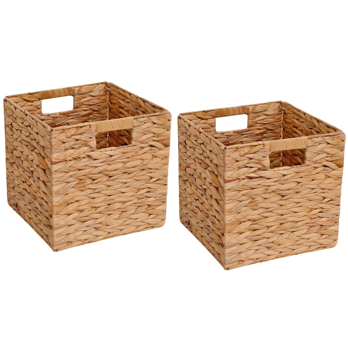 12x12x12 Inch Wicker Storage Basket Set of 2 Foldable Hyacinth - Image 1