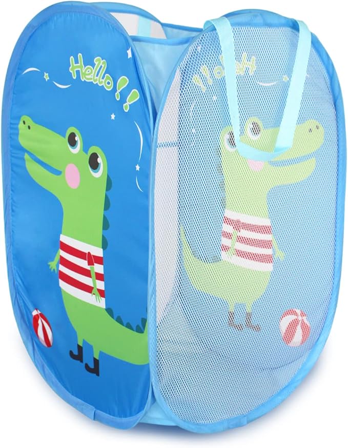 Cute Foldable Laundry Toys Tidy Clothes Socks Basket Storage Bag (Blue Dinosaur)