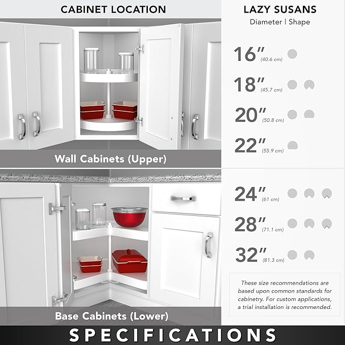 Rev-A-Shelf 20" Dual Full Circle Lazy Susan Organizer for Upper Corner Kitchen Cabinets, Plastic Home Storage 2 Tier Shelves, White, 6012-20-11-52