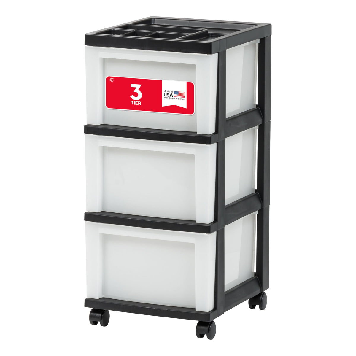 IRIS USA 3-Drawer Rolling Storage Cart, Black/Pearl - Image 1
