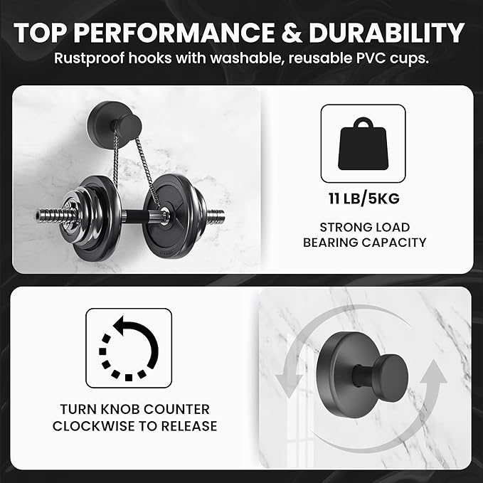 ALAM Suction Cup Hooks 4 Pack – No Drill Heavy Duty Bathroom Towel Hooks, Removable reuseble Stainless Steel Shower Hooks for Kitchen, Glass, Door, Bathrobe & Coat
