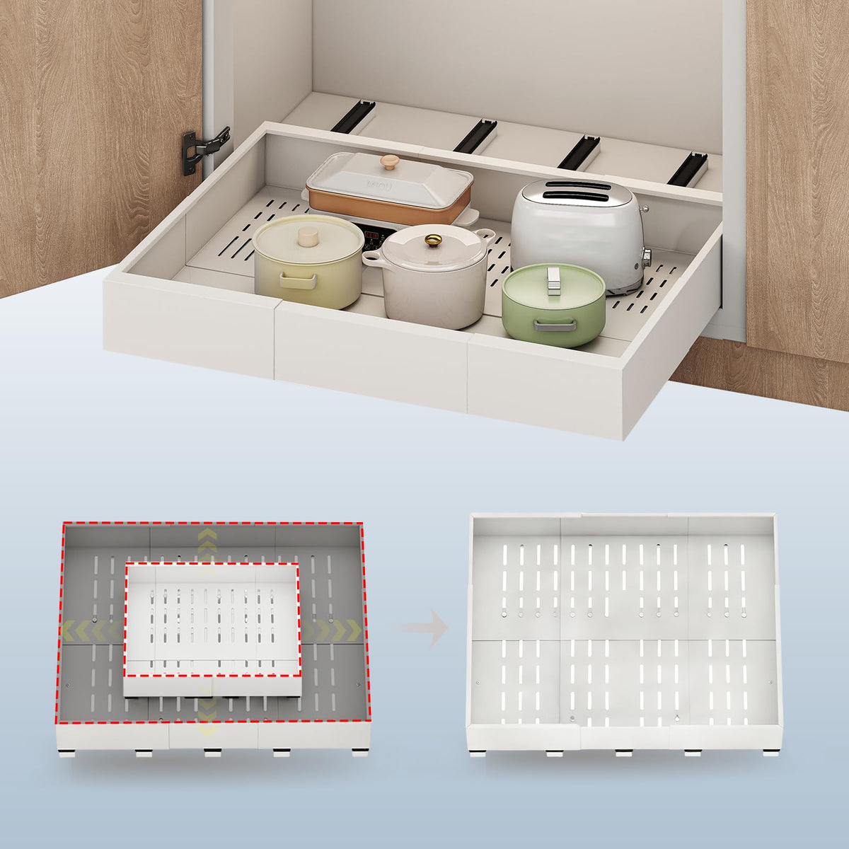 Pull Out Cabinet Organizer,23"-31"W,17"-24"D,Expandable,Adhesive - Image 1
