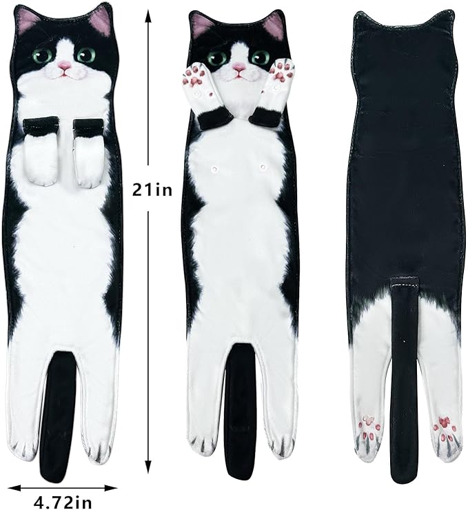 PAT JUUMG Funny Cat Hand Towels for Bathroom Kitchen Decor, Cute Decorative Hanging Face Towels, Super Absorbent Soft, Housewarming Gift, Cat Lovers Gifts for Women (2 Pcs-Towel-JT-01)