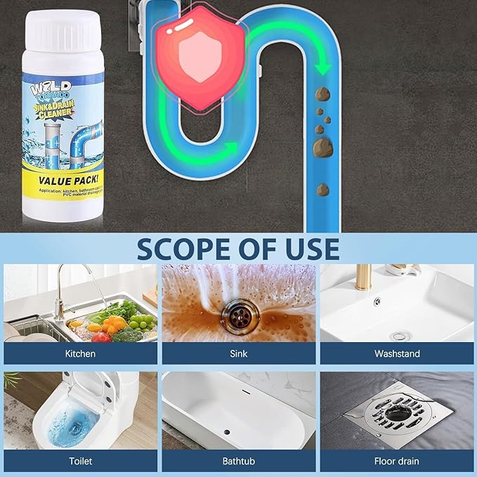 4PCS Wild Tornado Pipe Dredge, Powerful Sink and Drain Cleaner Powder, Pipeline Dredging Agent for Kitchen & Bathroom Portable Powder Cleaning Tool
