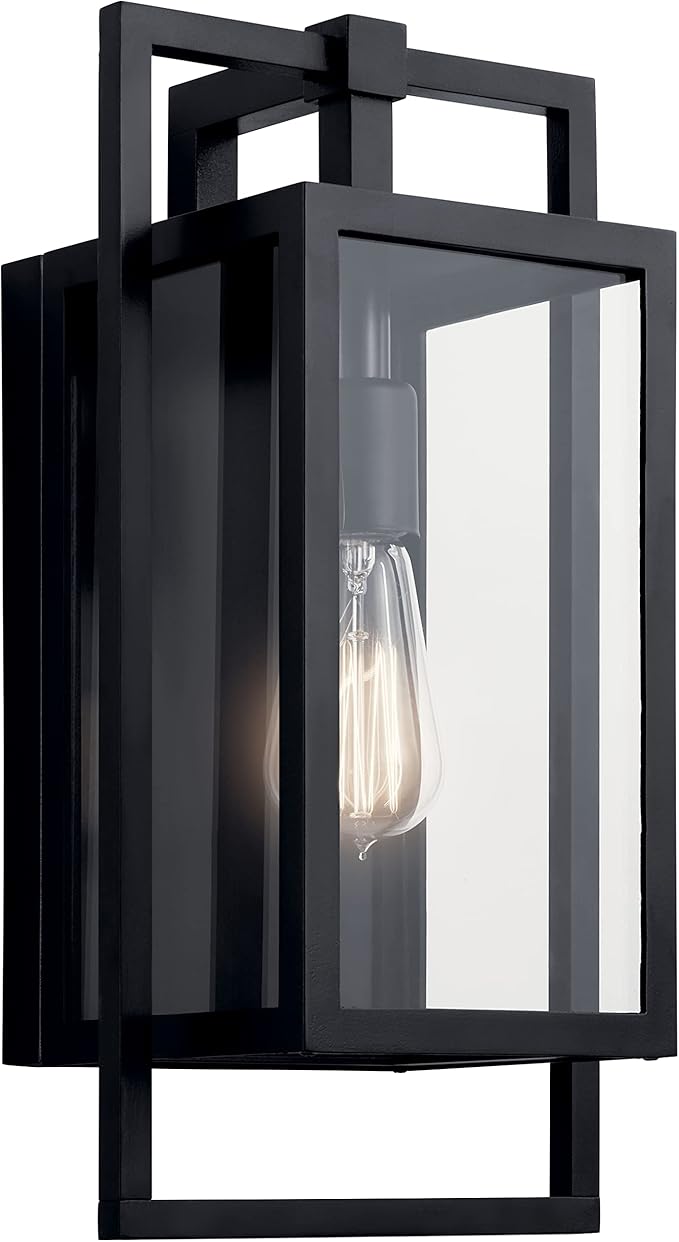 Kichler Goson 16" Outdoor Wall Light in Black, 1-Light Modern Exterior Wall Lantern with Clear Glass for Porch, Patio, Garage, (16" H x 8" W x 7" L), 59086BK