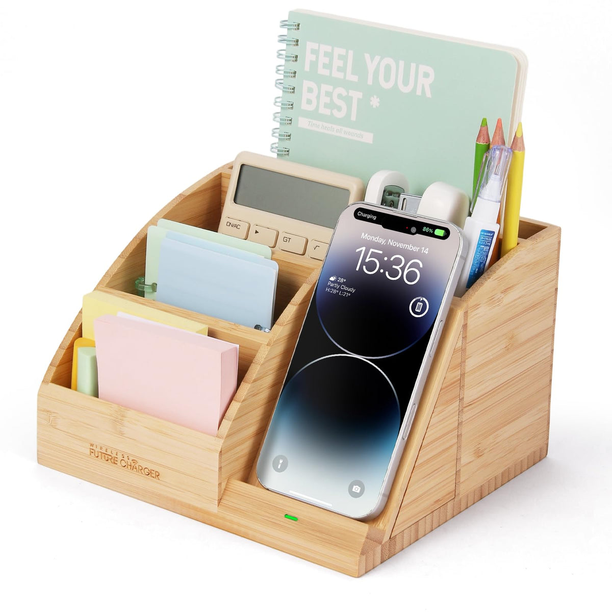 Bamboo Pen Holder for Desk & Nightstand Organizer with Fast - Image 1