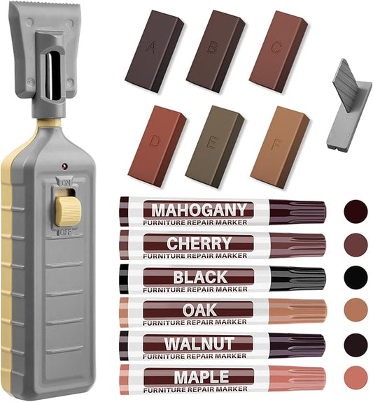 Laminate Floor Repair Kit with Heat Pen, 6 Colors Linoleum Repair Kit Floor Hard Wax Furniture Touch Up Marker Scratch Repair Restore Scratch, Crack, Stain, Hole for Wood Floor Door,Cabinet,Table.