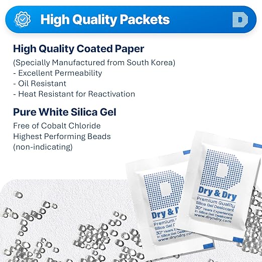 Dry & Dry 5 Gram [320 Packets] Silica Gel Packets Silica Gel Desiccants, Silica Gel Packs - Rechargeable (Food Safe) Silica Gel Packets, Silica Packets