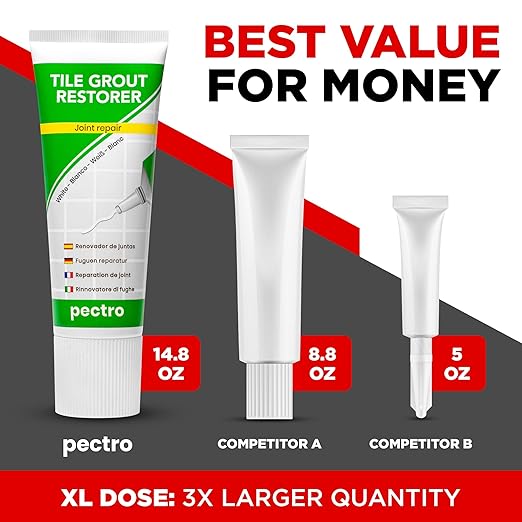 Tile Grout Repair XL – White Grout Filler Tube for Bathroom & Kitchen – Fast Drying, Odorless, Easy to Apply – Restores Tile Gaps, Cracks, Lines & Joints- (Bigger: 14,12oz - 400g)