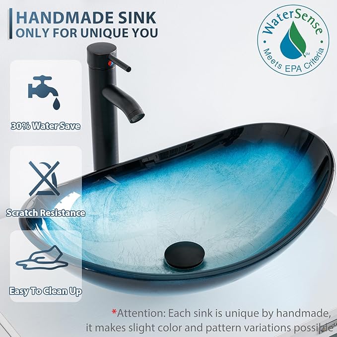 eclife 24" Bathroom Vanity Sink Combo Modern Metal Stand Cabinet W/Bottom Shelf Blue Boat Vessel Sink & Water Save Faucet & Pop Up Drain, Rustic Brown (A29BU)