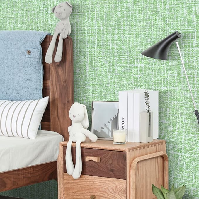 Peel and Stick Wallpaper Green Grass Cloth Wall Paper - 15.7 x 500 Inch Self Adhesive Wallpaper Peel and Stick, Easy to Paste Wall Contact Paper for Stand Liner, Table and Door Makeover Decor