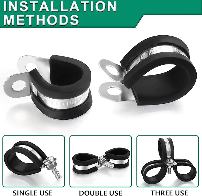 150PCS Cable Clamps with Screws Assortment Kit 304 Stainless Steel Rubber Coated Cushioned Insulated Wire Pipe Clamps 11 Sizes—3/16" 1/4" 5/16" 3/8" 1/2" 5/8" 3/4" 1" 1-1/4" 1-1/2" 1-3/4"