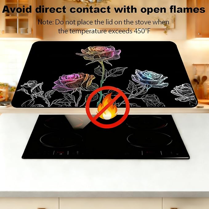 Glass Stove Top Covers for Electric Stove, Heat Resistant Counter Protector Mat, Non Slip Waterproof Surface Cover for Kitchen Counter and Cooktop (Neon Rose Trio, 28"L x 20"W)