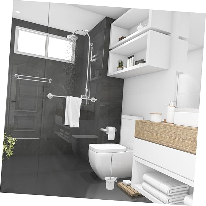Stainless Steel Wall-Mounted Toilet Brush Set Elegant Holder for Bathroom Cleaning Space-Saving Design for and Rv Use