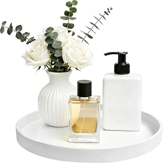 2 Pack 8" Bathroom and Vanity Tray, ABS Bathroom Counter Organizer, Coffee Table Decor for Perfume, Candles, Keys &More. Kitchen Countertop Organizer, Decorative Tray Soap Holder, White