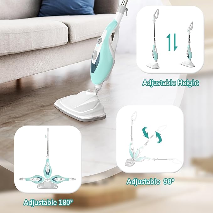 Steam Cleaner for Home, Handheld Floor Steamer Cleaner, Lightweight 12 in 1 Steam Mop Detachable Steamer for Hardwood Floor Tile Couch, 2 Washable Pads, 1550W Deep Cleaning, Green