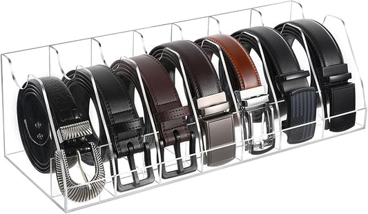 XZQTIVE Belt Organizer, Acrylic Belt Storage Holder for Closet with 7 Compartments, Clear Display Case for Ties,Socks