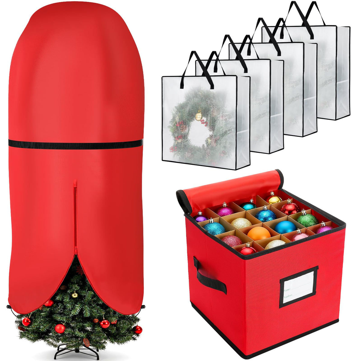 SATINIOR 6 Pcs Christmas Tree Storage Bag Set, Ornament Box - Image 1