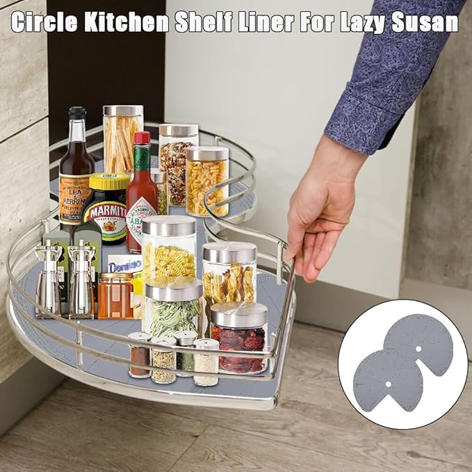 2 PCS 28" Lazy Susan Shelf Liner, Jaxbo Silicone Lazy Susan Liner for Dual Tier Pie Cut Organizer,Non-Slip Thermal Protection Mat