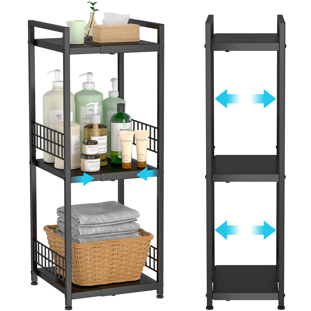 DAOUTIME 3-Tier Metal Shelving Unit, Expandable - Image 1