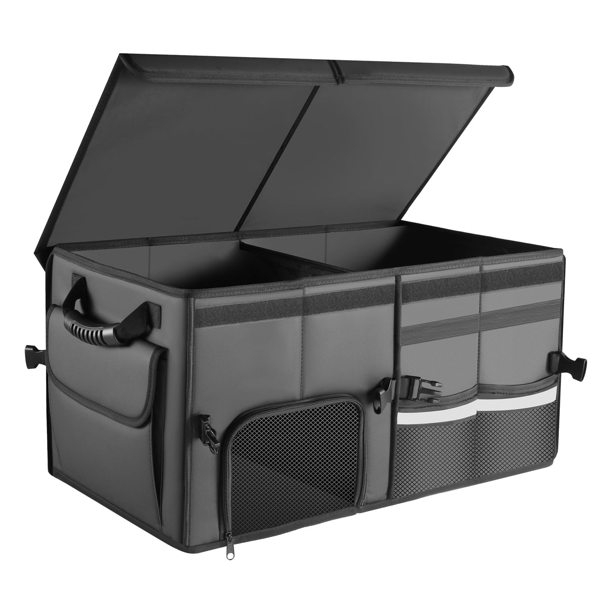 Car Trunk Organizer, 2 Compartments Car Storage Box with Lip - Image 1